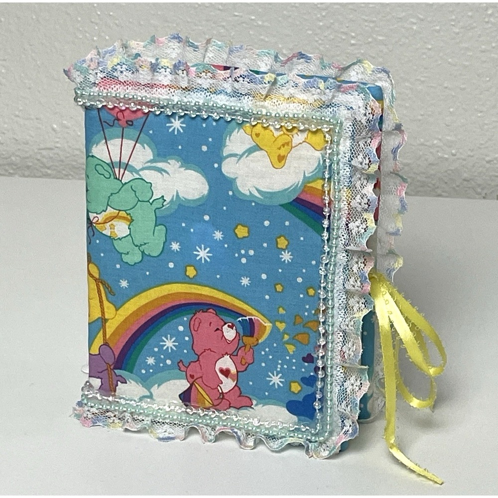 Vintage Care Bears Padded Fabric Photo Album Lace Ruffles Pearls Handmade OOAK